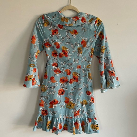 Pretty Little Things women’s NWT Turquoise Floral Printed Frill true Wrap Dress4 - Picture 8 of 11
